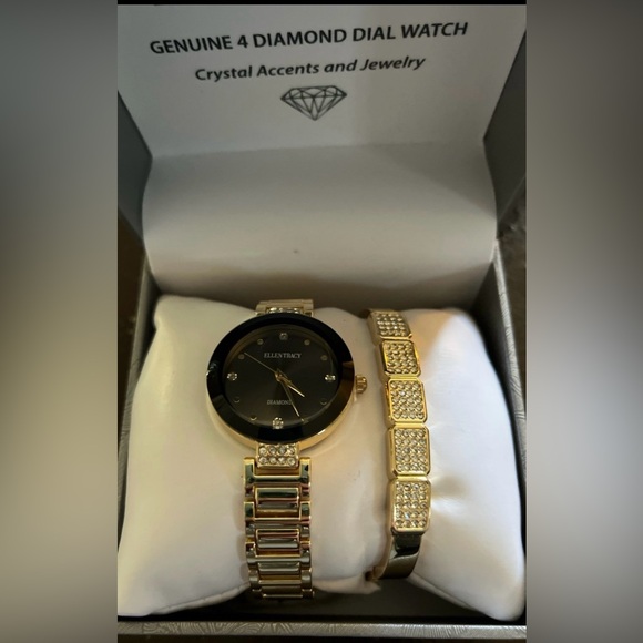 Ellen Tracy watch diamond dial and bracelet set - Picture 1 of 7